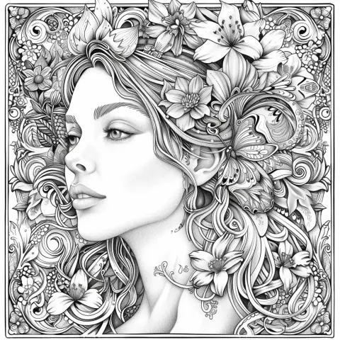 Intricate Floral Woman Garden