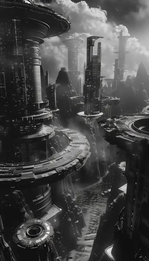 Futuristic Cityscape Raw Monochrome