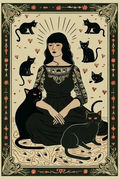 Tarot Woman with Cats