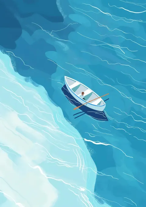 Flat Boat Paddler Sea