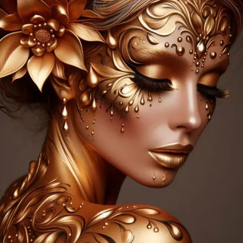 Goddess Body Art in Petal Gold Tones with Arabesques