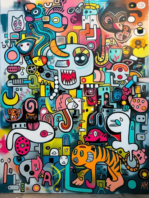 White Tiger Collage Doodles