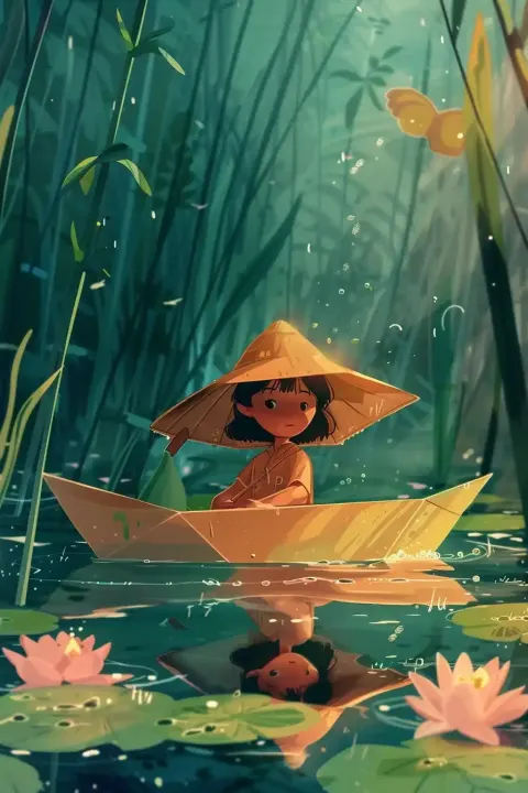 Anime Boat Lake Scene
