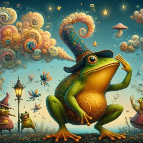Whimsical Fantasy Fractal Farting Frog Illustration