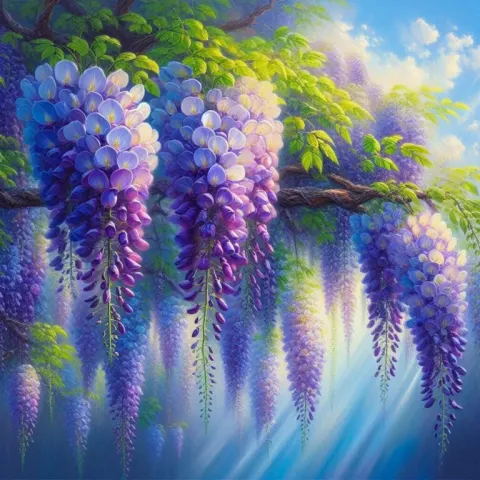 Wisteria Flowers Cascading Oil Painting