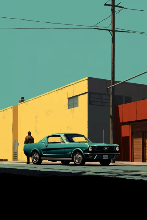 Gold and Cyan Mustang Movie Poster Illustration