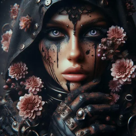 Steampunk Warrior Nun in Leather Alcohol Ink Splash Art