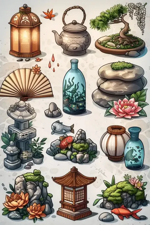 Vector Icon Set Japanese Garden