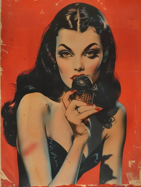 1950s Technicolor Vampira Eating Ice Cream