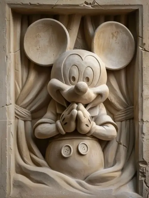 Bas-Relief Mickey Behind Curtain