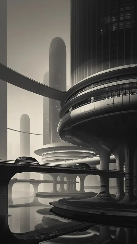 Futuristic Cityscape with Ships