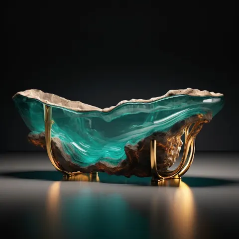 Elaborate Blown Glass Bathtub With Gold Edges