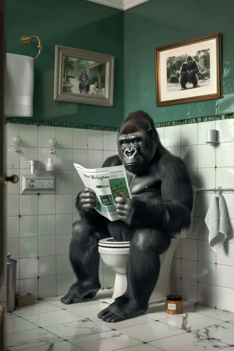 Gorilla in Luxe Bathroom