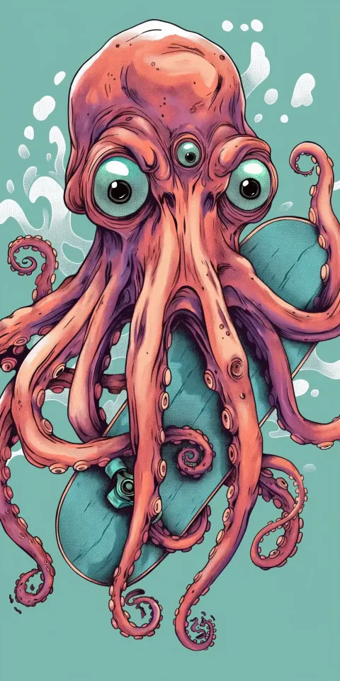 Weird Kraken Skateboard Art
