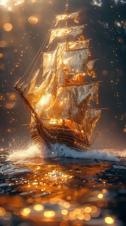 Golden Pirate Ship Reflection
