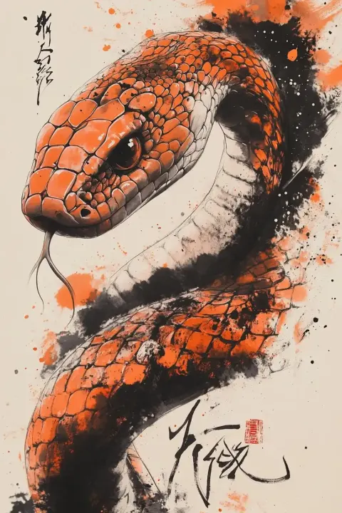 Ink Snake on Chinese Poster