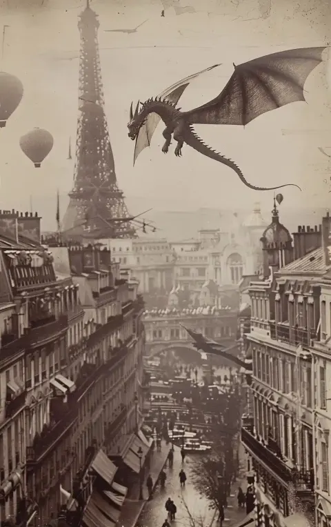 Vintage Dragon Over Paris