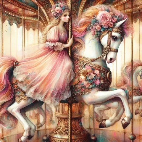 Whimsical Ornate Carousel Horse Shabby Chic Painting