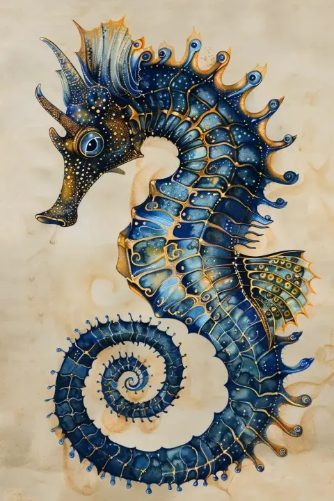 Watercolor Bioluminescent Seahorse