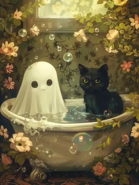Vintage Ghost and Cat