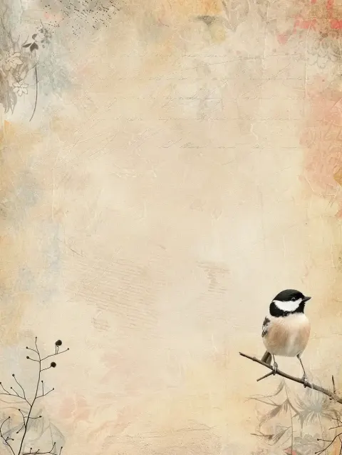 Vintage Textured Parchment with Chickadee