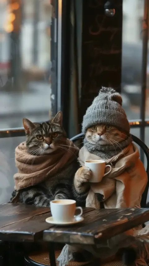 Cats Cafe Scene - Anthropomorphic Illustration