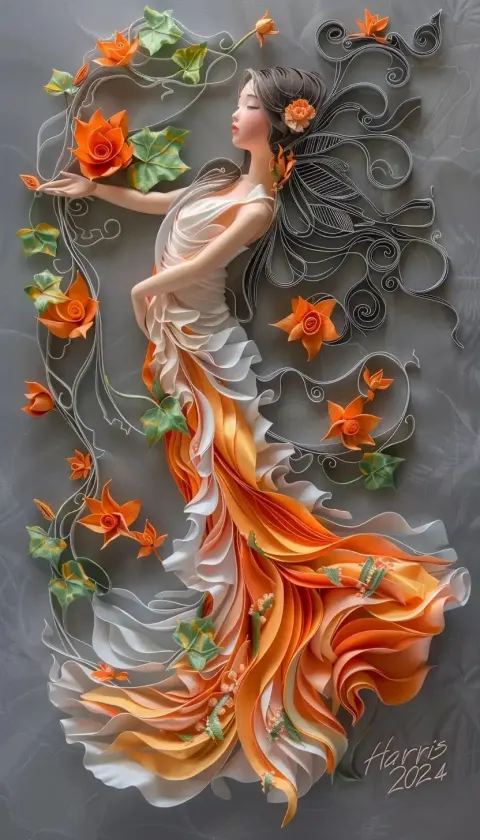 Lotus Woman Quilled Portrait