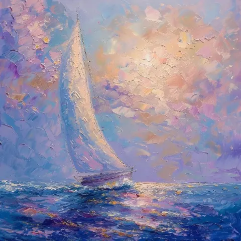 Sailboat on Water in Floral Impressionism 3D Painting