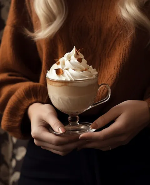White Cup With Cinnamon and Whipped Cream Folk Art
