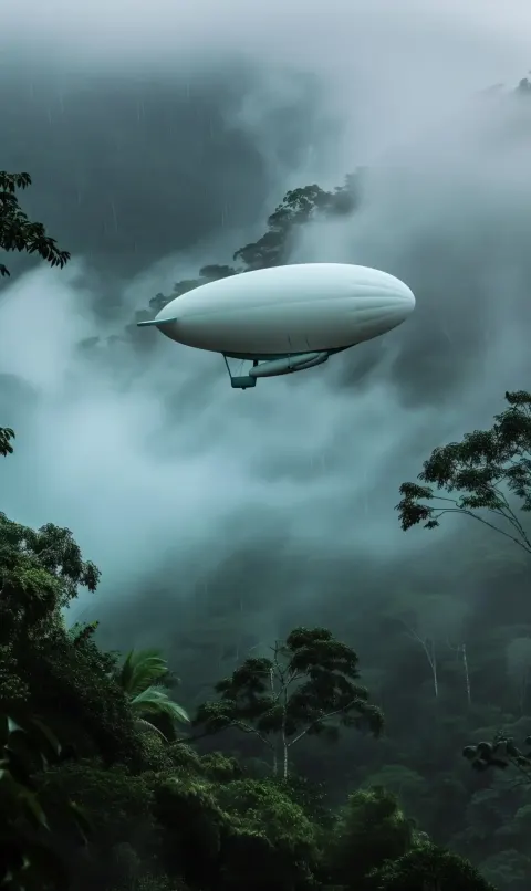 Minimalistic Blimp in Rainforest