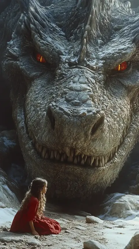 Girl and Dragon in Snow