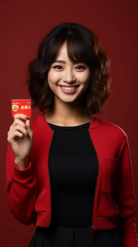 Smiling Chinese Woman's Hand Showing Credit Card