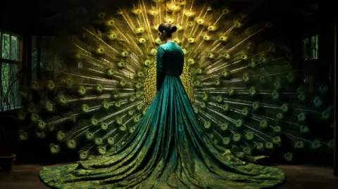 Tilda Swinton With Peacock Cinematic Fashion Photo