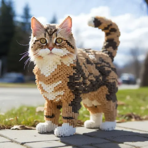 8-Bit Pixel Cat in Real Life Photo