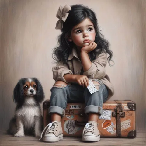 Thoughtful Girl With Stylish Curl Chalk Art Portrait