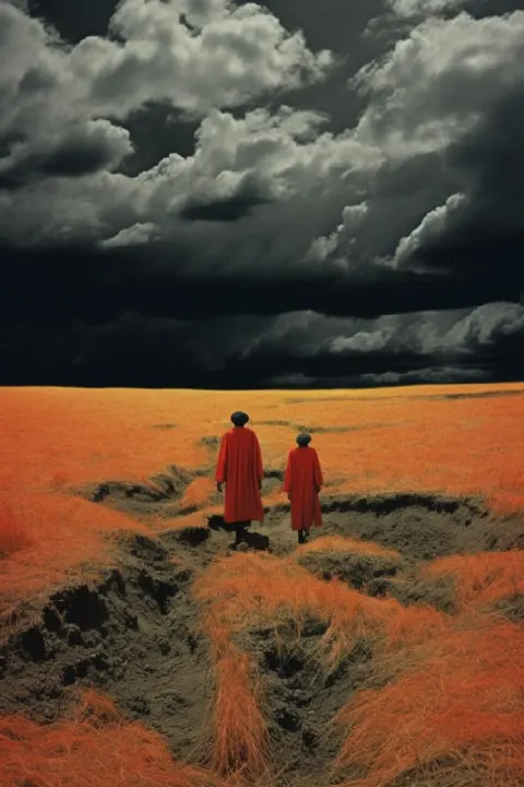Surreal Grassland Abyss in 60s Photography Style