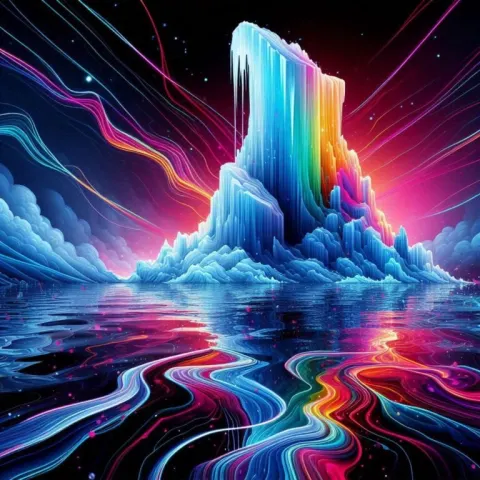 Lonely Iceberg With Neon Bezier Light Reflections