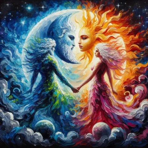 Moon Goddess and Sun God Oil Painting