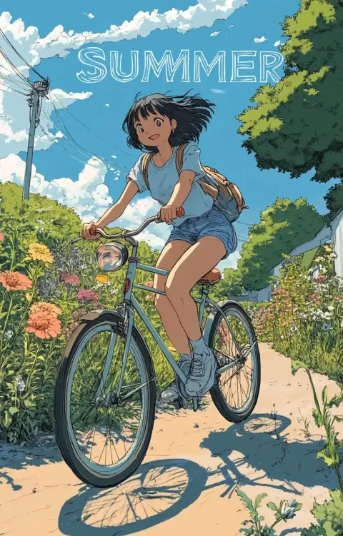 Manga Girl Cycling Summer