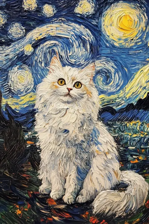 Persian Cat in Starry Night