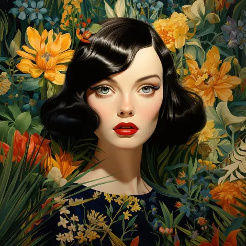 French Wildflower Garden Illustration With Elegant Faces