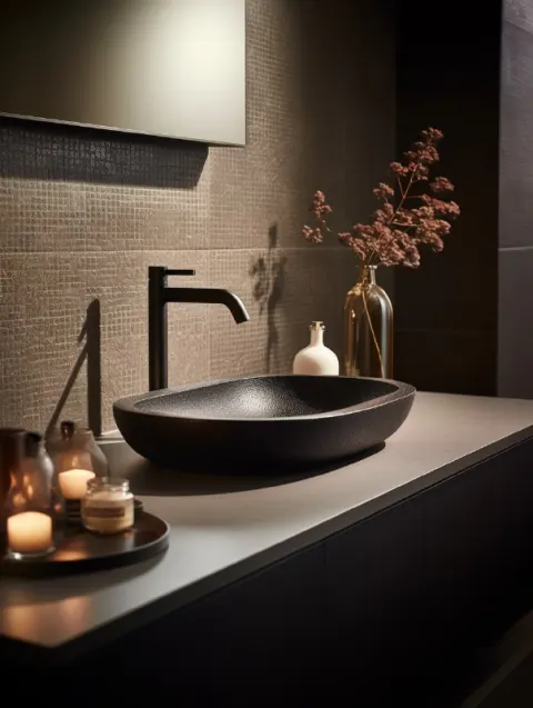 Modern Marble Bathroom Sink in Moody Chiaroscuro