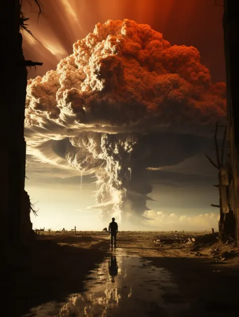 Oppenheimer Witnessing Atomic Test Double Exposure