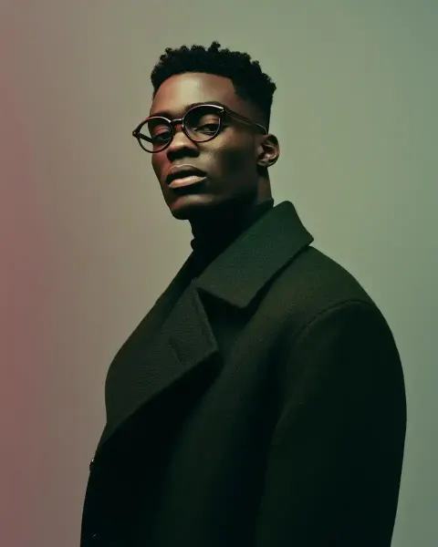 Black Model in Oversized Coat