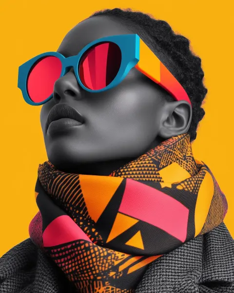 Hyper-Realistic Model with Geometric Scarf