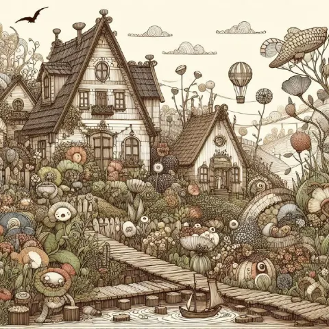 Nostalgic Whimsical Garden With Small Houses