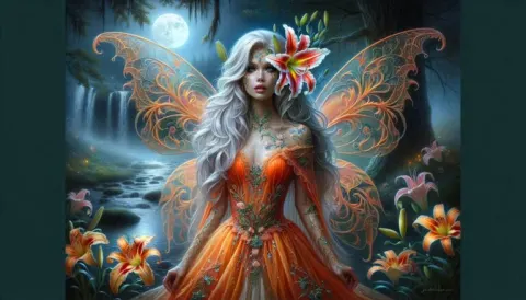 Fairy With Stargazer Lily Face and Filigree Wings