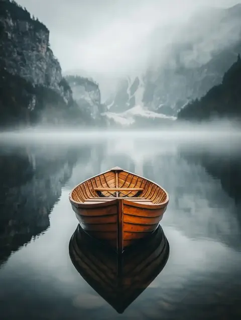 Foggy Lake with Boat