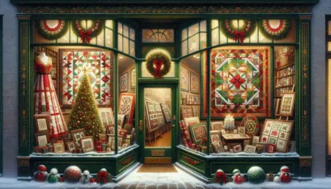 Christmas Quilt Displayed in Quilt Shop