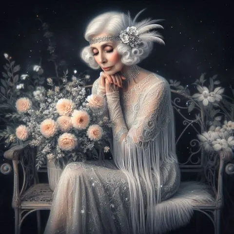 Elegant 80-Year-Old Woman in 1920s Feathered Headband